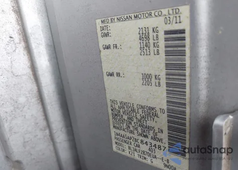 2011 Nissan Maxima 3.5 Sv from USA, damaged, VIN 1N4AA5AP2BC843487